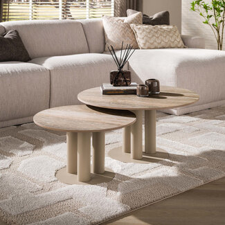 WoonStijl Salontafel Selvo rond set van 2 - 3D travertin zand
