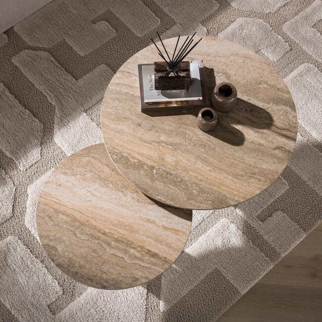 WoonStijl Salontafel Selvo rond set van 2 - 3D travertin zand