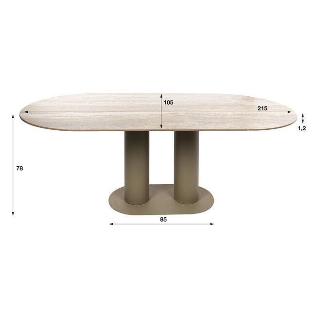 WoonStijl Eettafel Selvo 215cm - 3D travertin zand