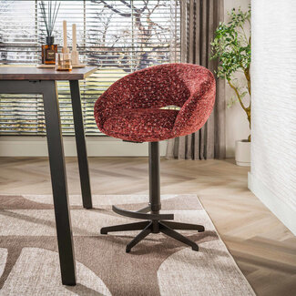 WoonStijl Barstoel Cupa Delviro bordeaux rood - Frame bruin in hoogte verstelbaar
