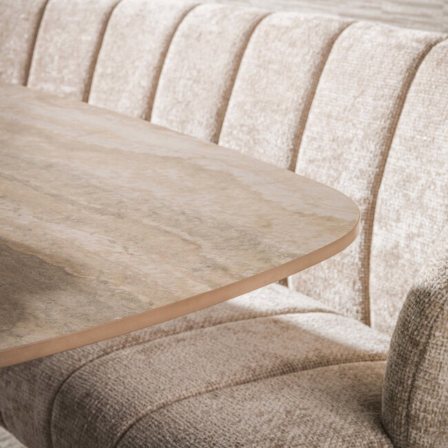WoonStijl Eettafel Sabbia deens ovaal 215cm 3D travertin zand