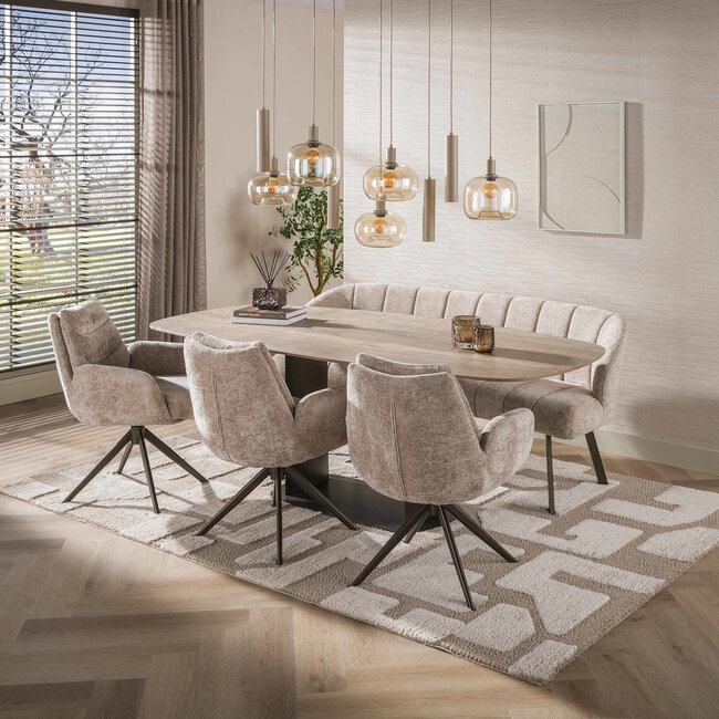 WoonStijl Eettafel Sabbia deens ovaal 215cm 3D travertin zand