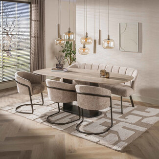 WoonStijl Eettafel Sabbia deens ovaal 215cm 3D travertin zand
