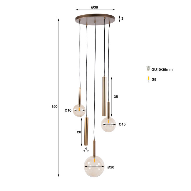 WoonStijl Hanglamp Lustra getrapt 5-lichts