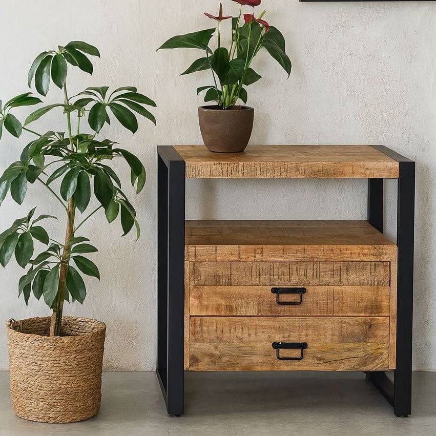 Stoere ladekast van mango met industrieel karakter!