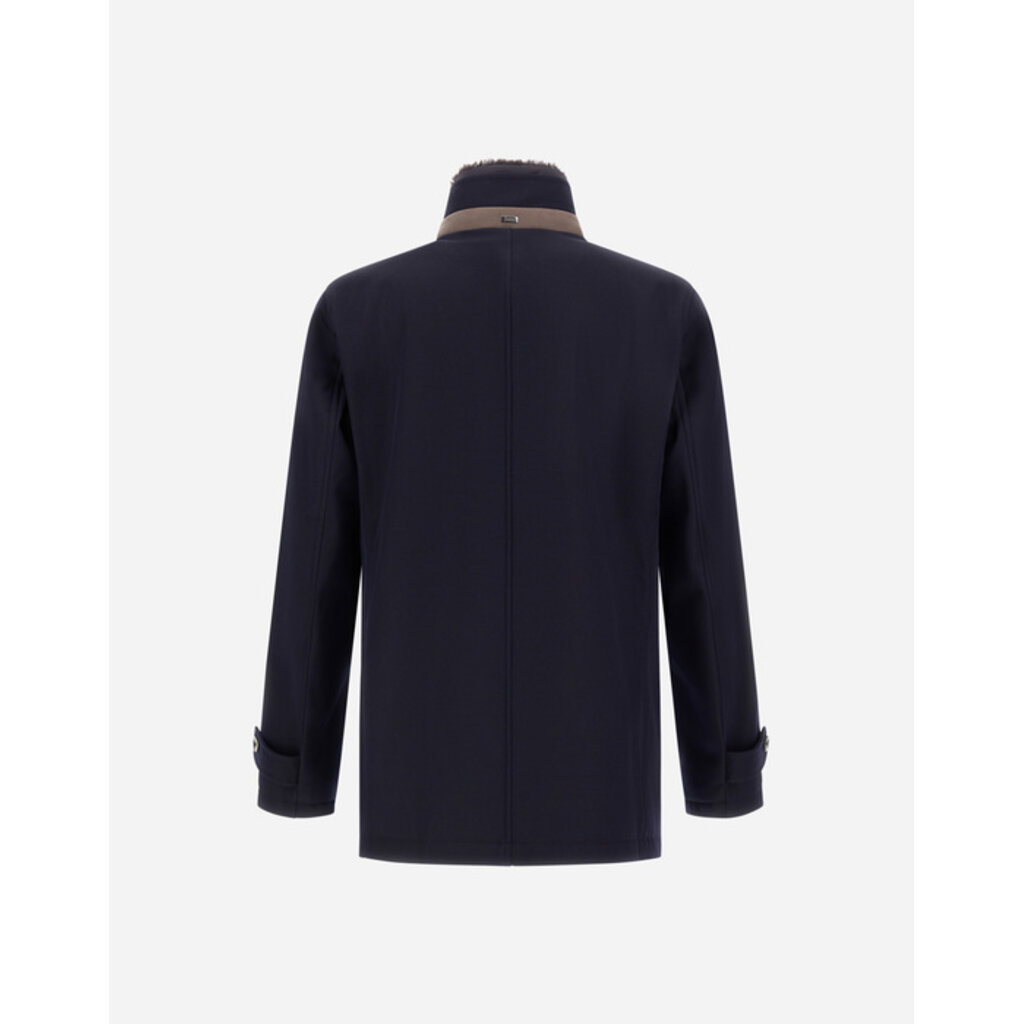 Herno Manteau court en laine à col doublé de peau lainée