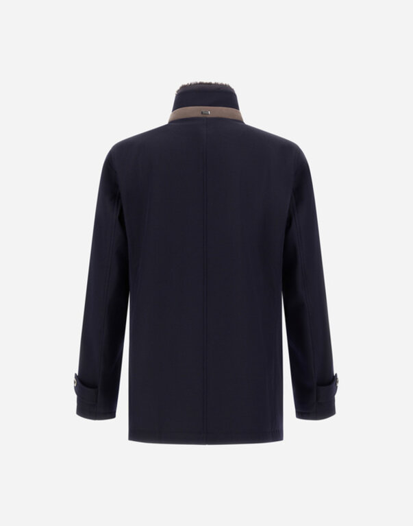 Herno Manteau court en laine à col doublé de peau lainée