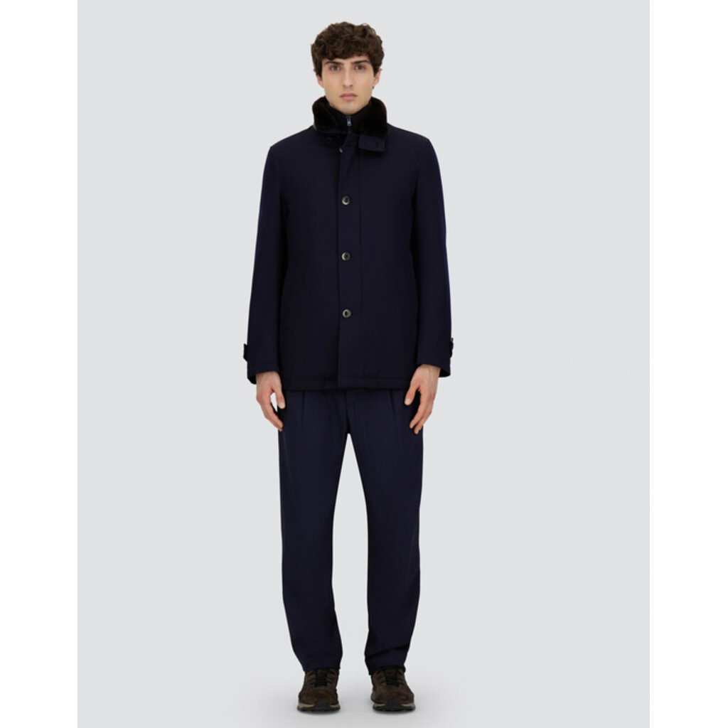 Herno Manteau court en laine à col doublé de peau lainée