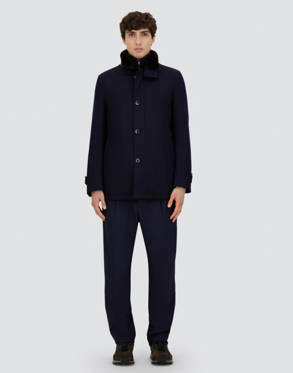 Herno Manteau court en laine à col doublé de peau lainée