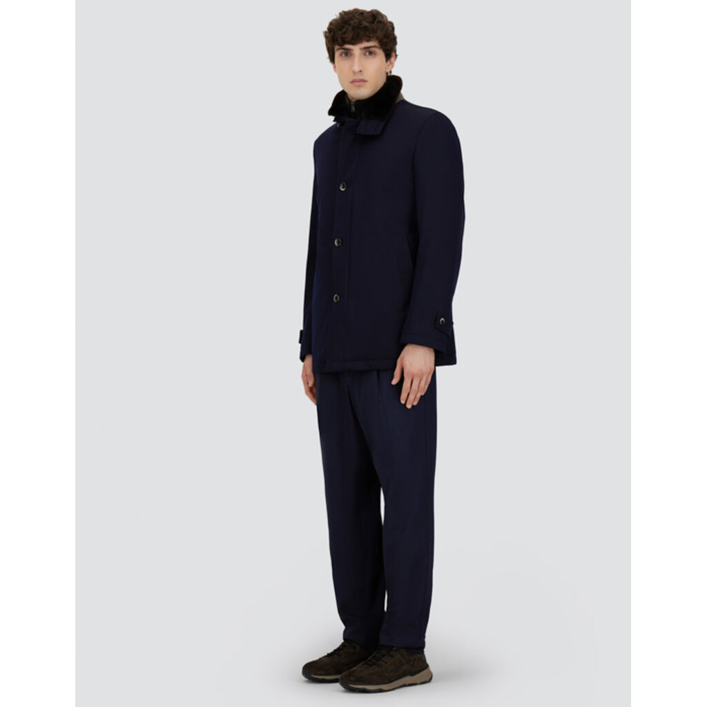 Herno Short wool coat with shearling-lined collar
