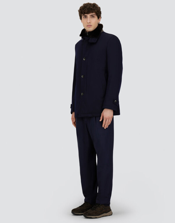 Herno Manteau court en laine à col doublé de peau lainée