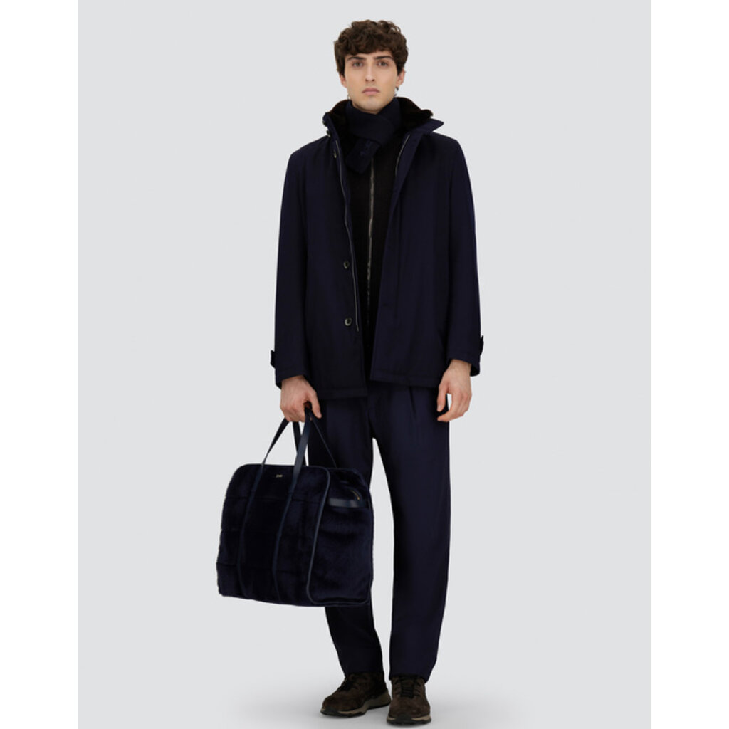 Herno Short wool coat with shearling-lined collar