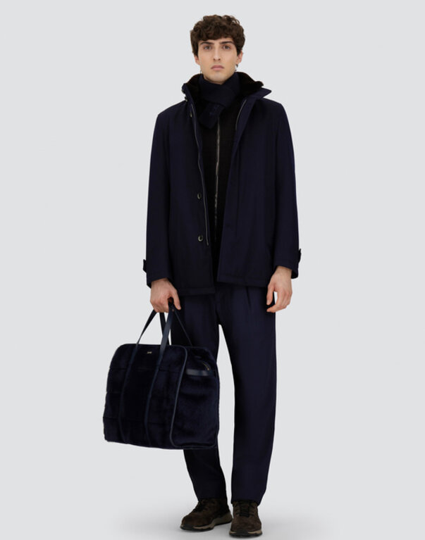 Herno Manteau court en laine à col doublé de peau lainée