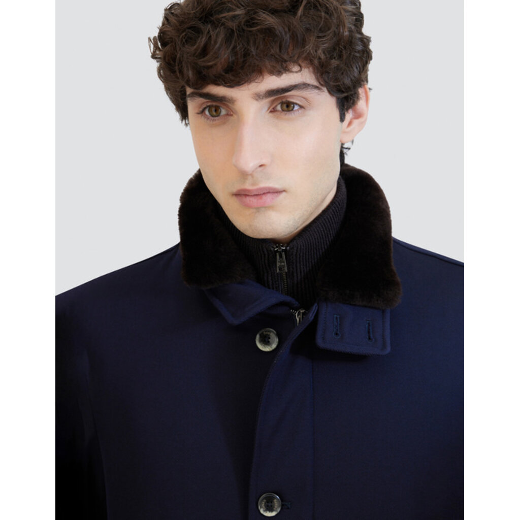Herno Short wool coat with shearling-lined collar