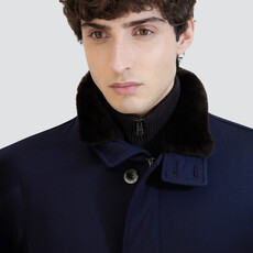 Herno Short wool coat with shearling-lined collar