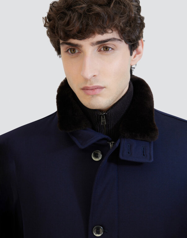 Herno Manteau court en laine à col doublé de peau lainée