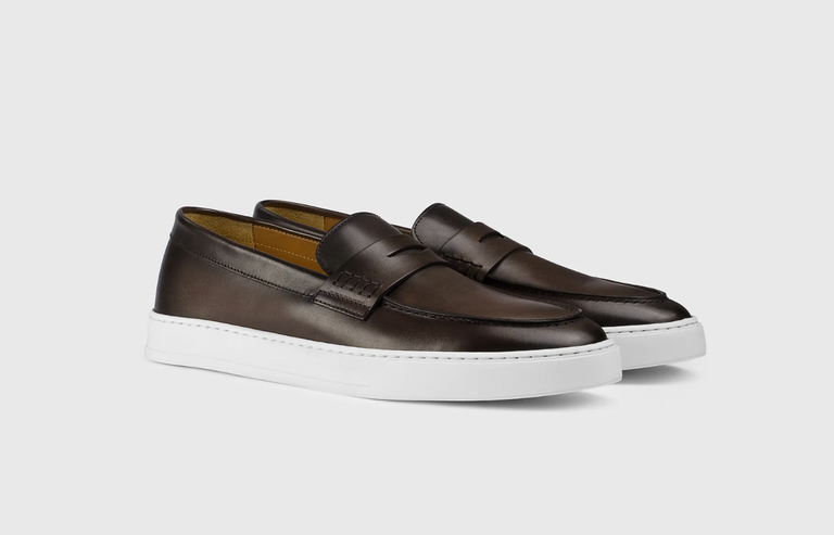 Doucal's DOUCAL'S Dark brown  leather slip-on Penny loafers with vamp