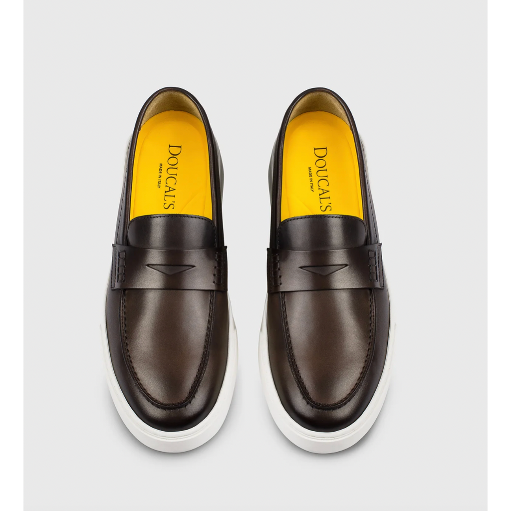 Doucal's DOUCAL'S Dark brown  leather slip-on Penny loafers with vamp