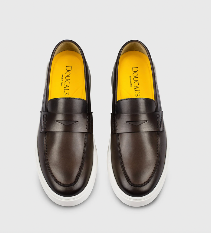 Doucal's DOUCAL'S Dark brown  leather slip-on Penny loafers with vamp