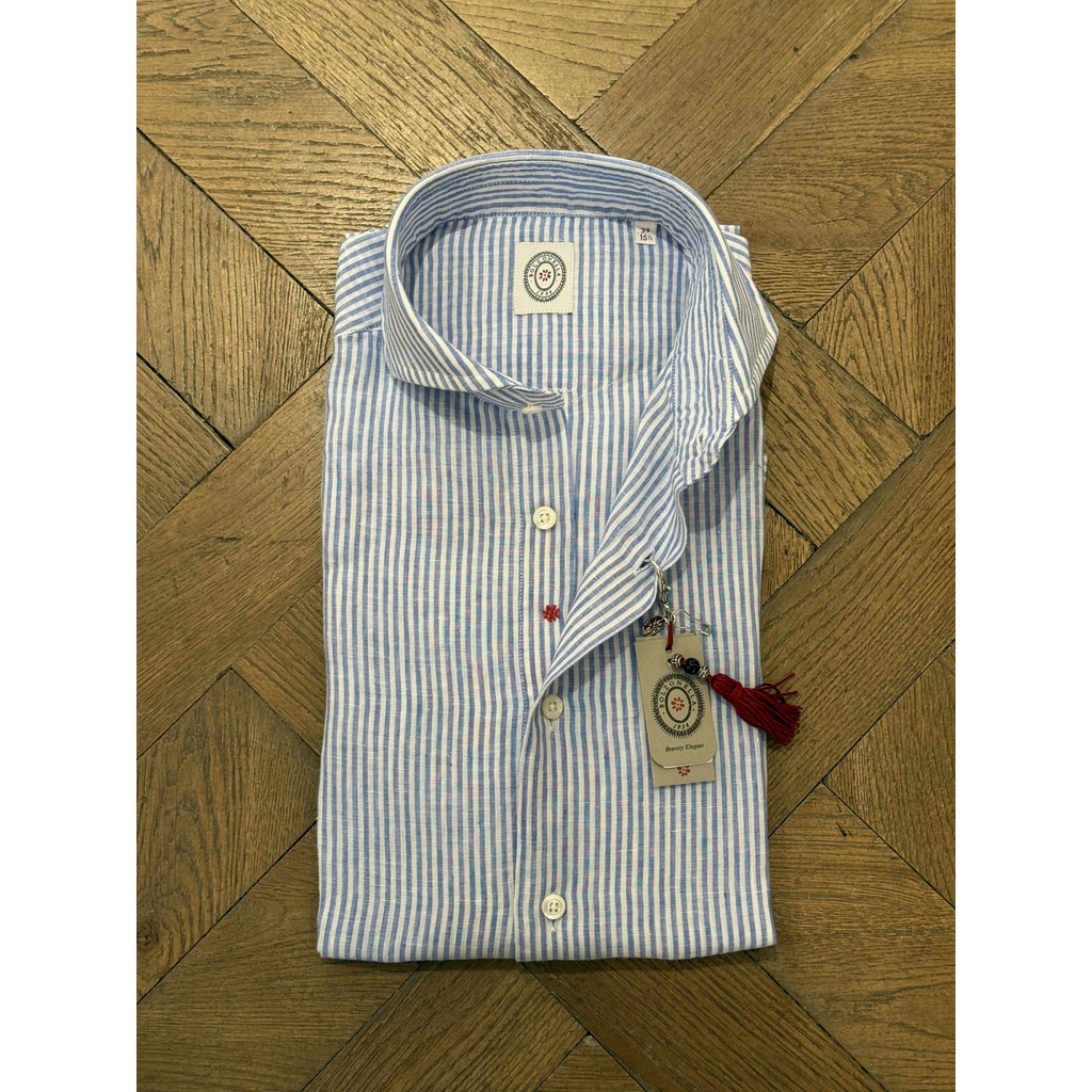 Bolzonella Chemise en lin - Grandes rayures blanches et bleues