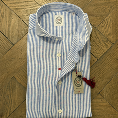 Bolzonella Chemise en lin - Grandes rayures blanches et bleues