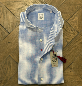 Bolzonella Chemise en lin - Grandes rayures blanches et bleues
