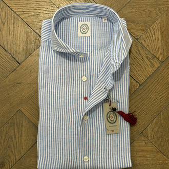 Bolzonella Chemise en lin - Grandes rayures blanches et bleues