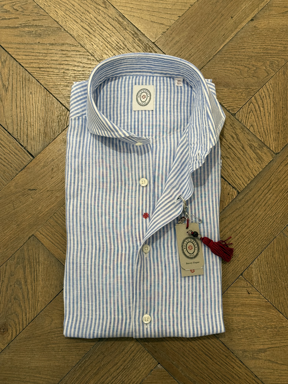Bolzonella BOLZONELLA Linen shirt - White Blue Stripes