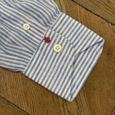 Bolzonella Chemise en lin - Grandes rayures blanches et bleues