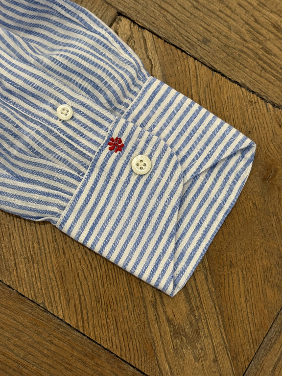 Bolzonella BOLZONELLA Chemise en lin - Grandes rayures blanches et bleues