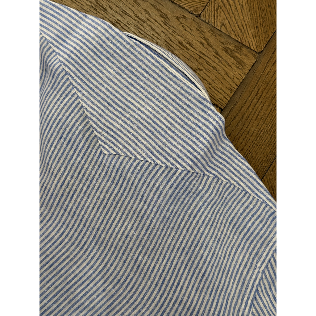 Bolzonella Chemise en lin - Grandes rayures blanches et bleues