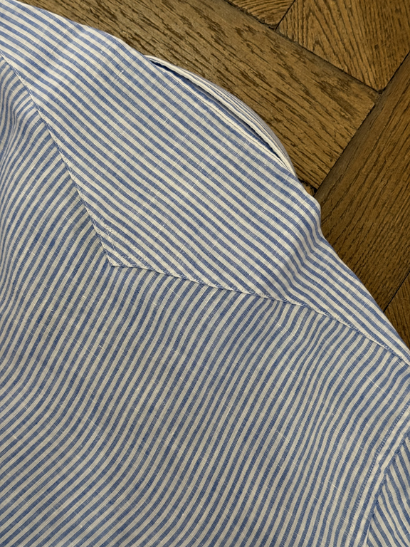 Bolzonella BOLZONELLA Chemise en lin - Grandes rayures blanches et bleues