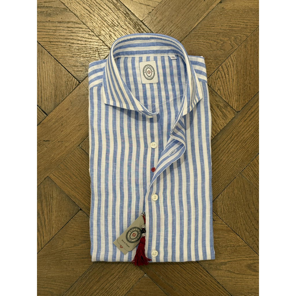 Bolzonella Linen Shirt - White Blue Big Stripes