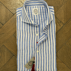 Bolzonella Chemise en lin - Grandes rayures blanches et bleues