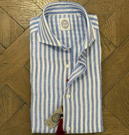 Bolzonella Chemise en lin - Grandes rayures blanches et bleues