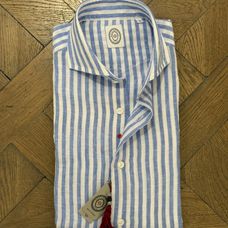 Bolzonella Chemise en lin - Grandes rayures blanches et bleues