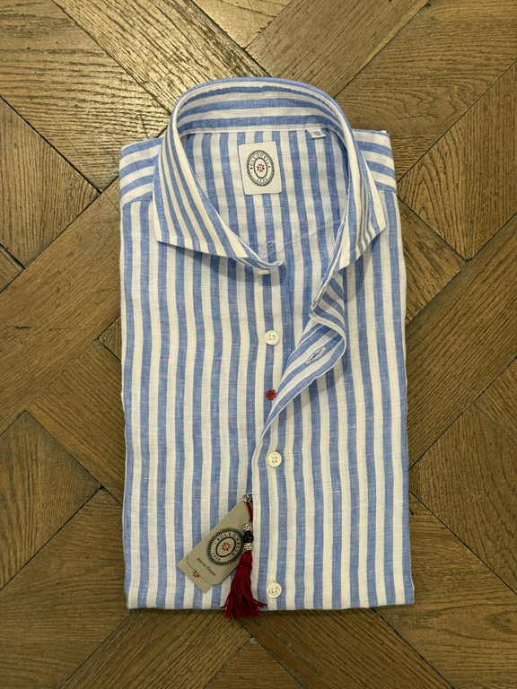 Bolzonella Linen Shirt - White Blue Big Stripes