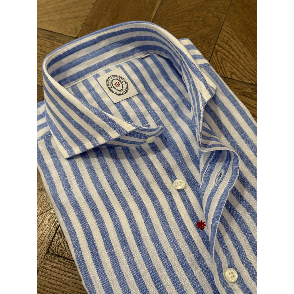 Bolzonella Chemise en lin - Grandes rayures blanches et bleues