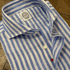 Bolzonella Chemise en lin - Grandes rayures blanches et bleues