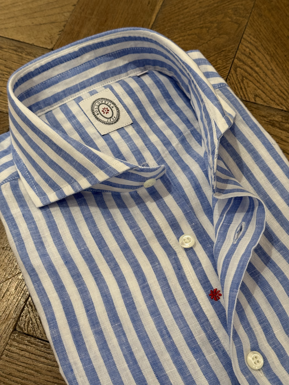 Bolzonella Chemise en lin - Grandes rayures blanches et bleues