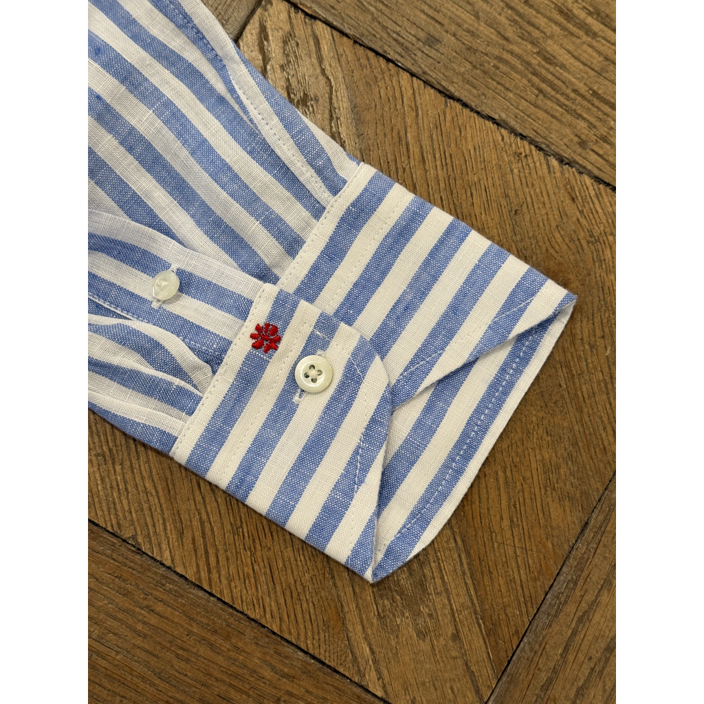 Bolzonella Linen Shirt - White Blue Big Stripes