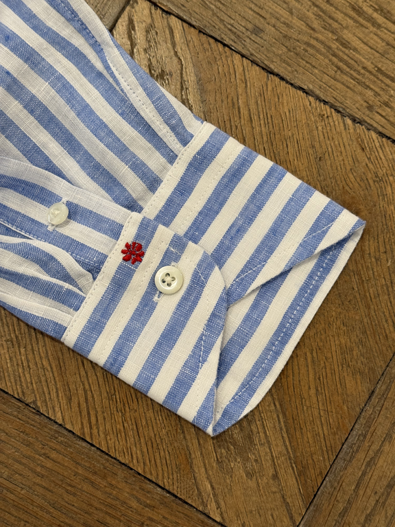Bolzonella Linen Shirt - White Blue Big Stripes