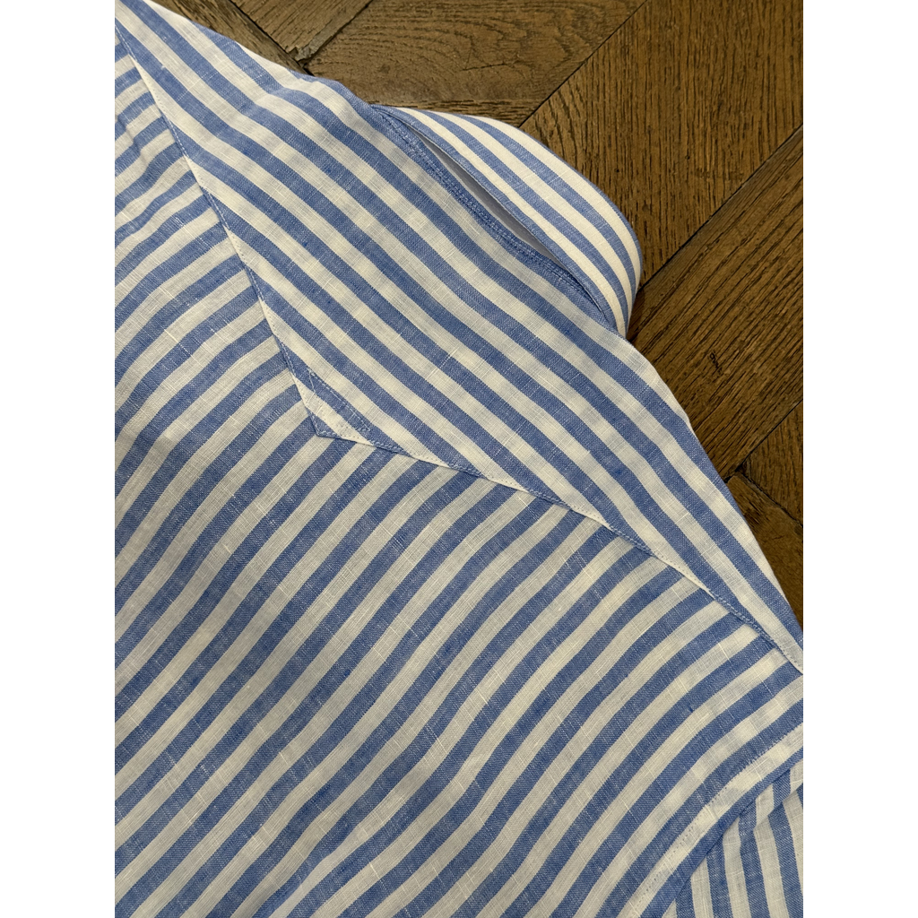 Bolzonella Chemise en lin - Grandes rayures blanches et bleues