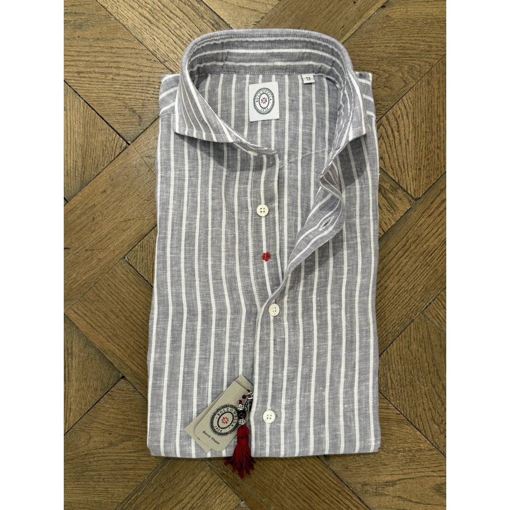Bolzonella Linen Shirt - Grey White Stripes