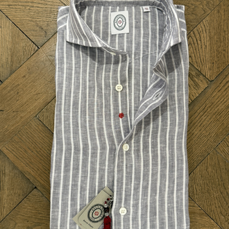 Bolzonella Linen Shirt - Grey White Stripes