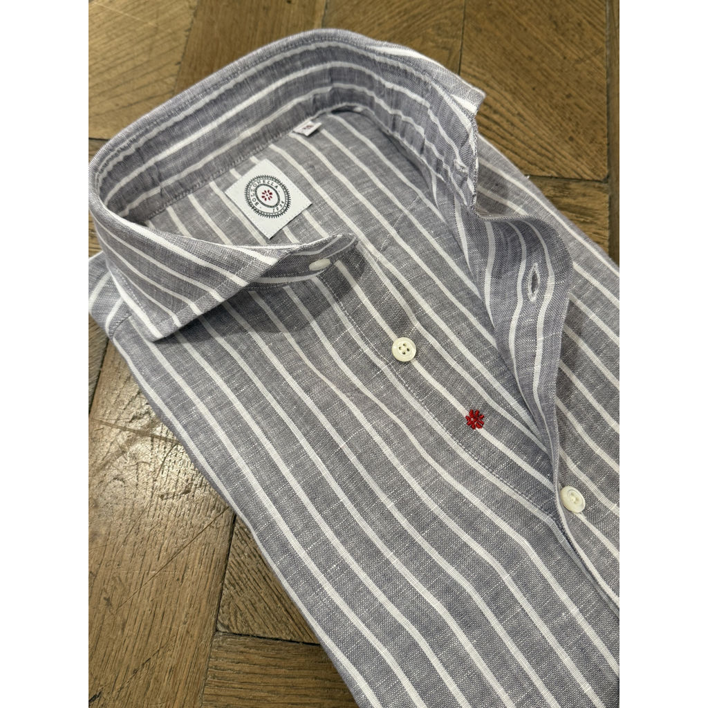 Bolzonella Linen Shirt - Grey White Stripes