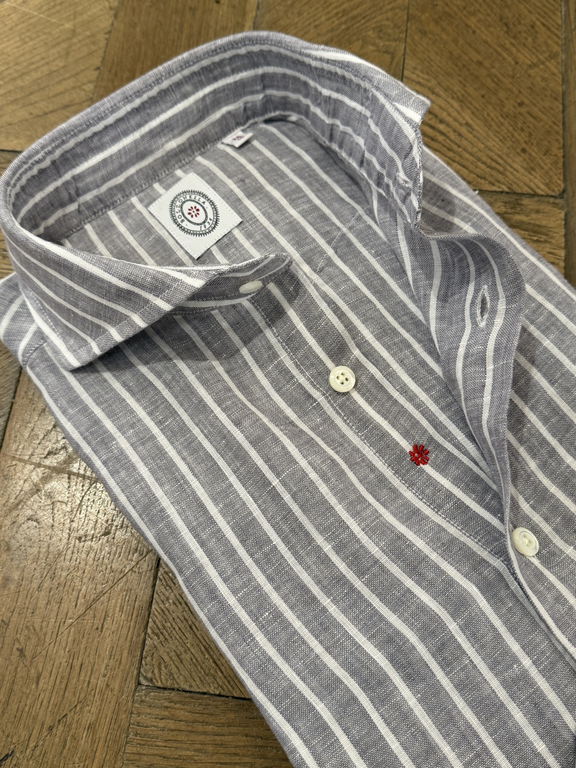 Bolzonella BOLZONELLA Linen Shirt - Grey White Stripes