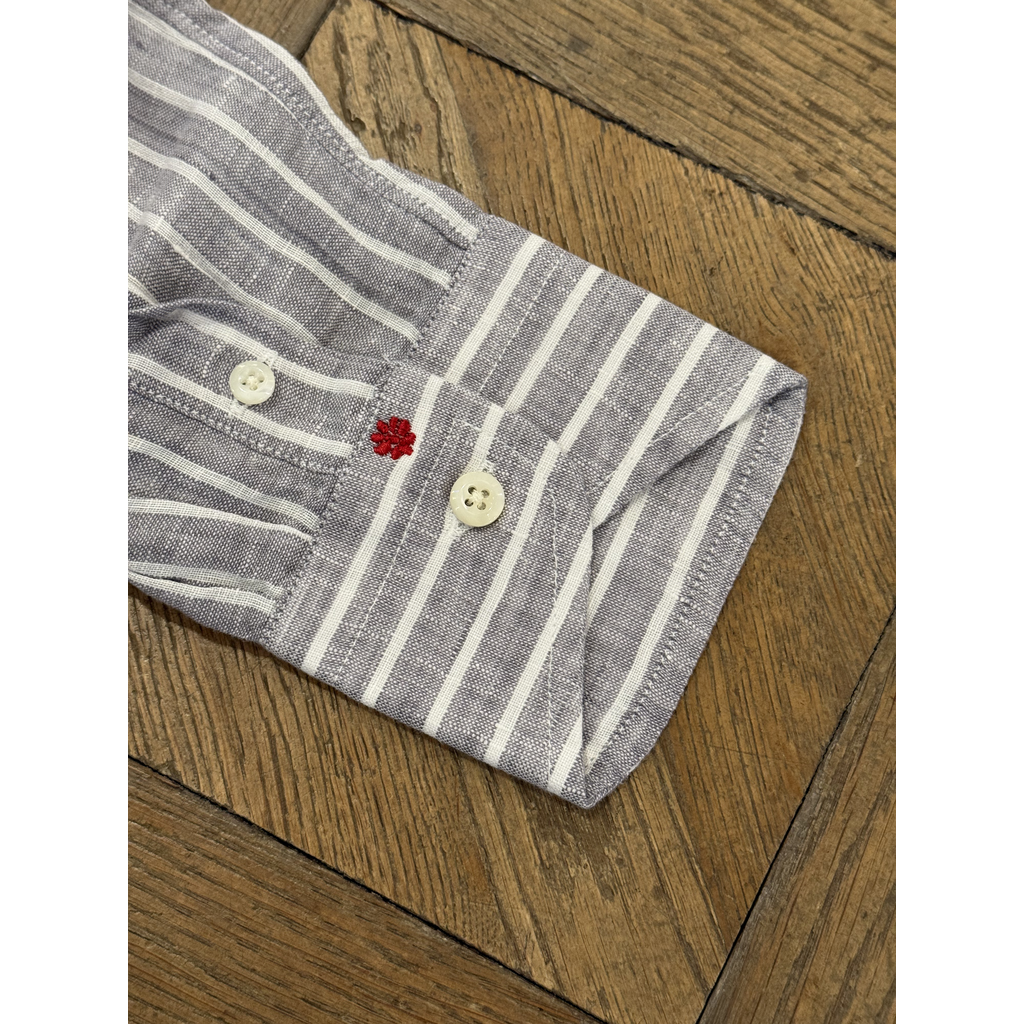 Bolzonella Linen Shirt - Grey White Stripes