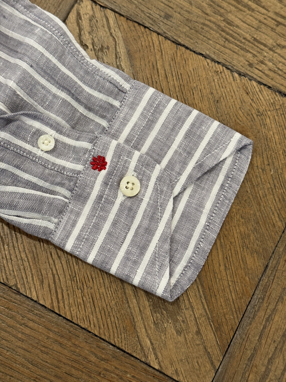 Bolzonella Chemise en lin - Rayures Grises et Blanches