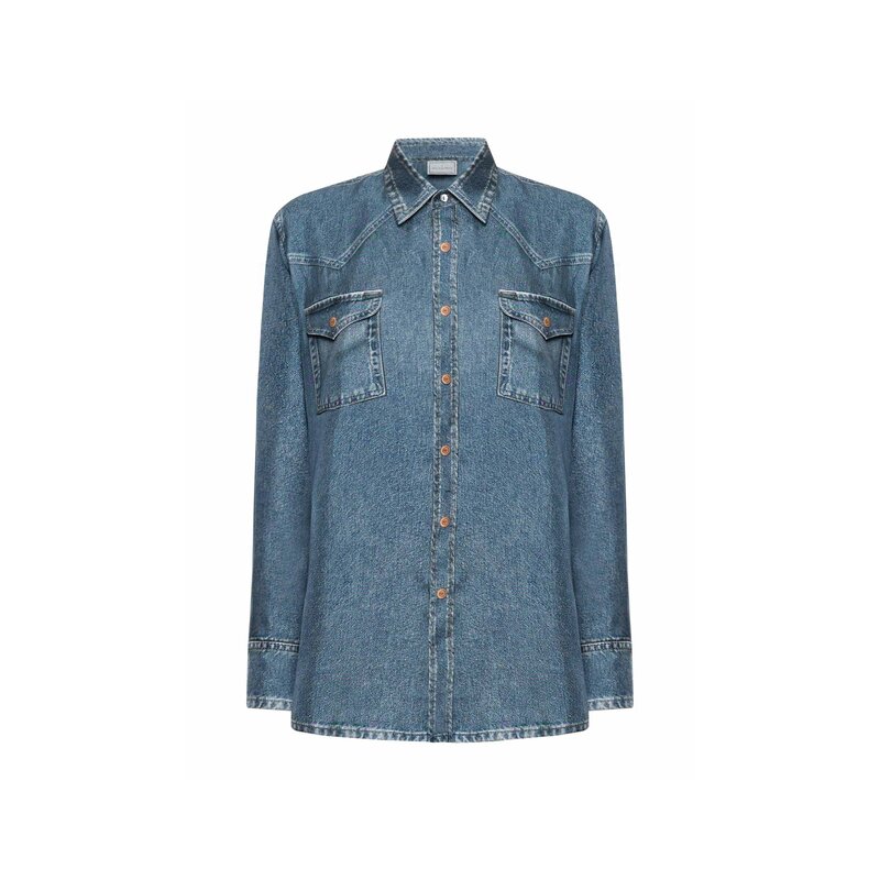 Pierre Louis Mascia Longsleeve Faux-Denim Shirt ALOE in Silk